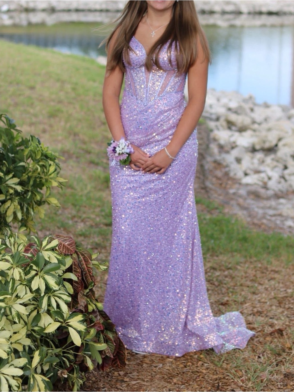 Ladivine — Sequin Lilac Girls' Formal Gown with Corset Bodice